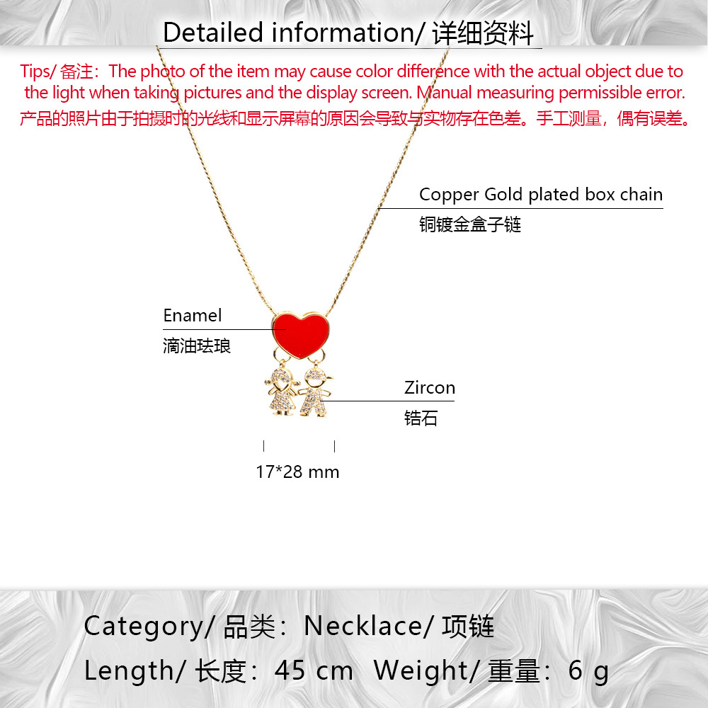 copper zircon necklace love-shaped drop oil pendant collarbone chain