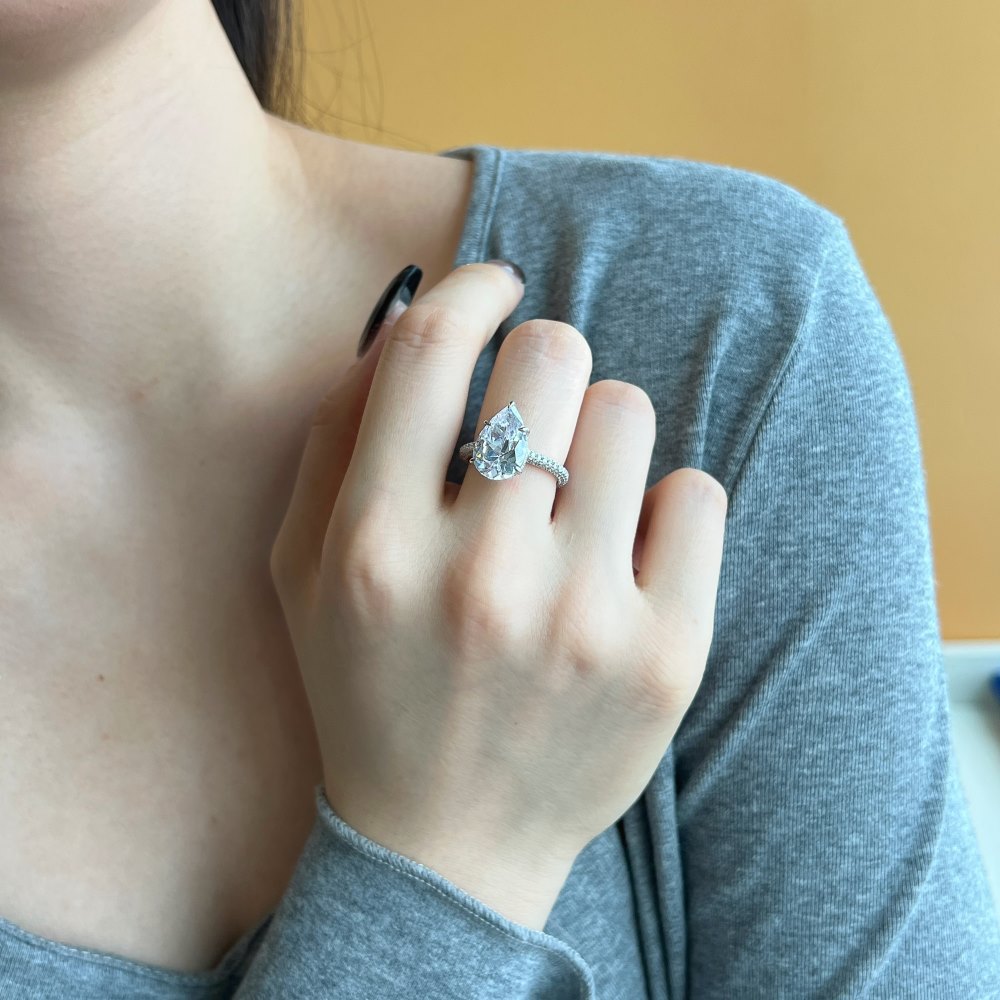 Fashion Water Droplets Sterling Silver Plating Inlay Zircon Rings 1 Piece