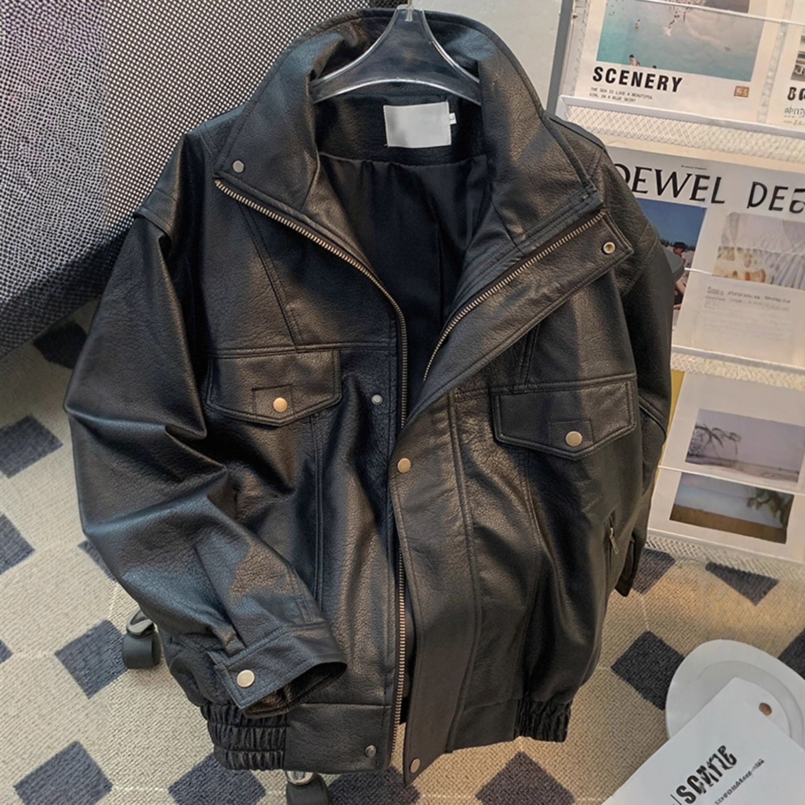美拉德复古皮衣男士春秋季高级感立领pu皮夹克宽松潮牌机车服外套