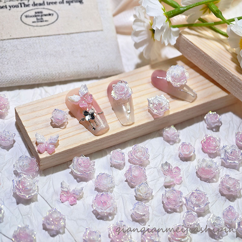 New Style Fog Sea Two-Tone Light Pink Butterfly Ornaments, Simulated Carved Handmade DIY Bracelet, Earrings, Hairpin Accessories Wholesale