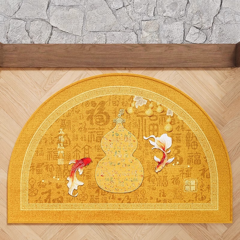 金色发财葫芦半圆新中式地垫入户门垫进门地毯大门口门厅黄色脚垫|undefined