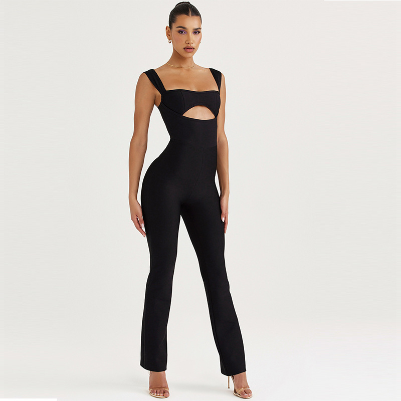 Women's condole belt jumpsuit tight black hip bandage warehouse foreign trade Europe and the United States supply a generation of hair