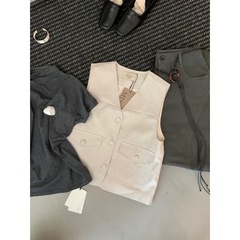 【MISS密思家】学院风单排扣简约V领宽松双口袋马甲女装A22501