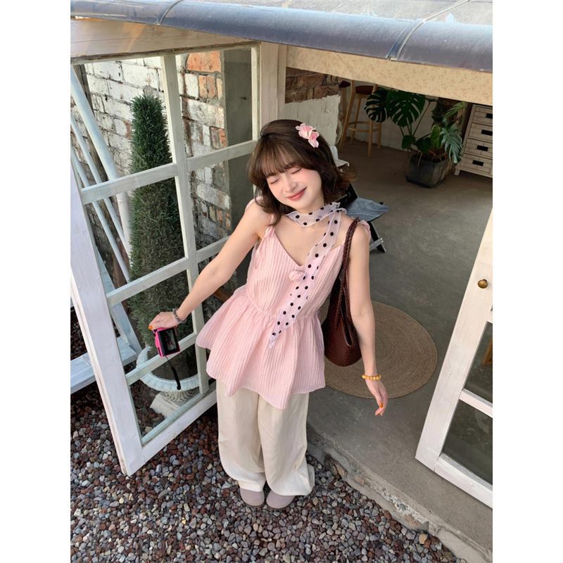 正しいバージョン！夏甘い縦ストライプローズフラワーサスペンダードレス女性の夏のニッチデザインレースアップスカート|undefined
