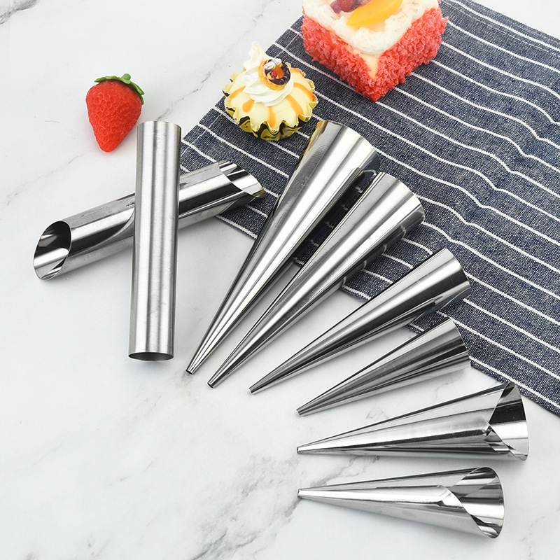 厂家定制不锈钢丹麦管平口螺管不沾螺管牛角面包螺旋面包羊角酥模