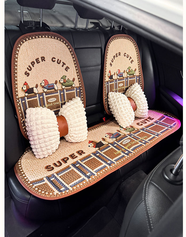 Linen Car Seat Cushion, Universal for All Seasons, High-End and Cute, Breathable Summer Cooling Pad for Women, Car Seat Cover Cushion