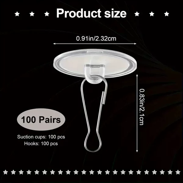 2.2 cm 100-Pack Ceiling Hooks Transparent Traceless Suction Cup Adhesive No-Drill Round Strong Adhesive