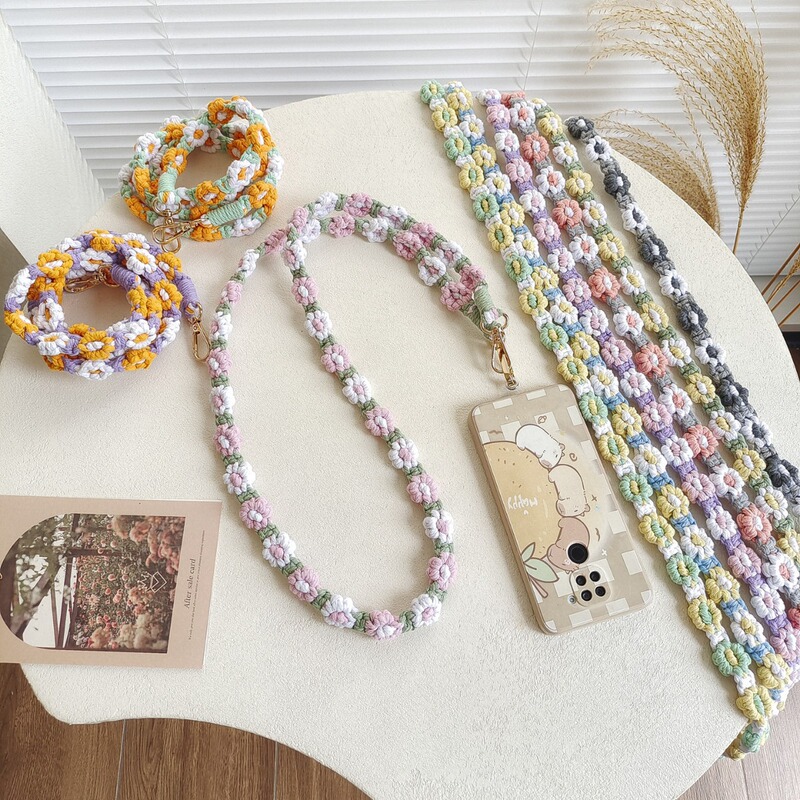 Factory direct cross-border hot selling Bohemian woven daisy flower badge neck lanyard mobile phone lanyard strap women Factory direct cross-border hot selling Bohemian woven daisy flower badge neck lanyard mobile phone lanyard strap women