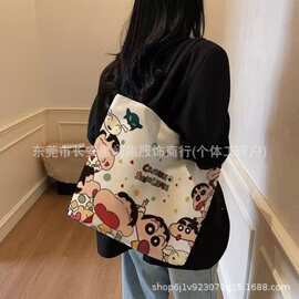 卡通帆布包包女新款家用通勤大容量手提袋学生通勤单肩包托特