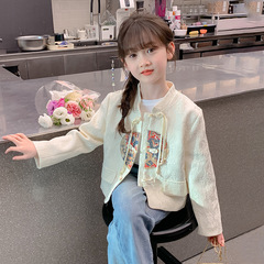 女の子の中国風スーツ2024春の新しい子供の洋気漢服のコートの女の子の子供の春と秋の2つのセットの潮