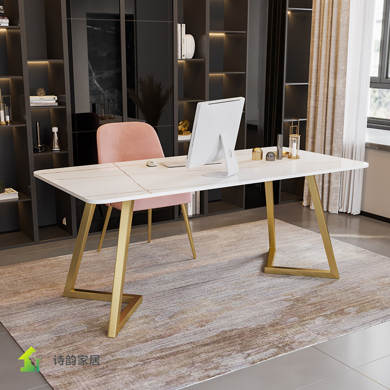 Simple Rock Board Computer Desk Desk Light Luxury Marble Internet Celebrity Live Beauty Salon Consultation Reception Desk Chair