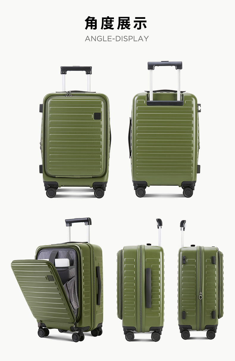 Export New High-End Front-Opening Luggage 20-inch PC Trolley Case Large Capacity Carry-On Suitcase Silent Wheel Travel Luggage