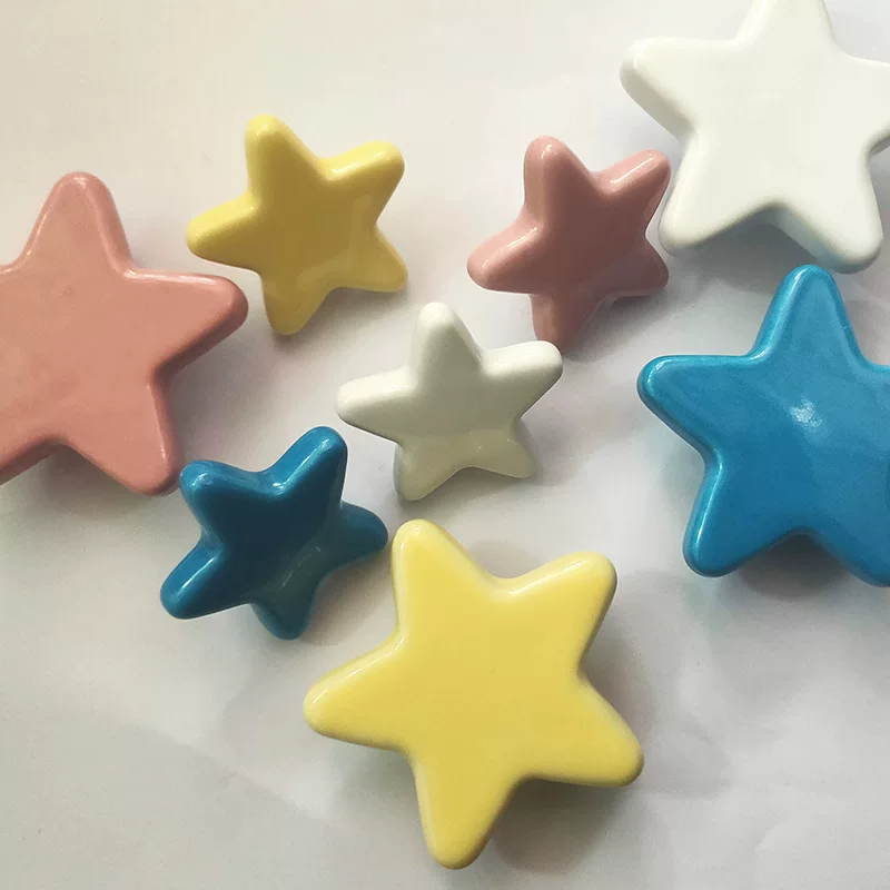 Star Shaped Ceramic Cabinet Knob Set Cute pastel star handles, 8 color options for furniture