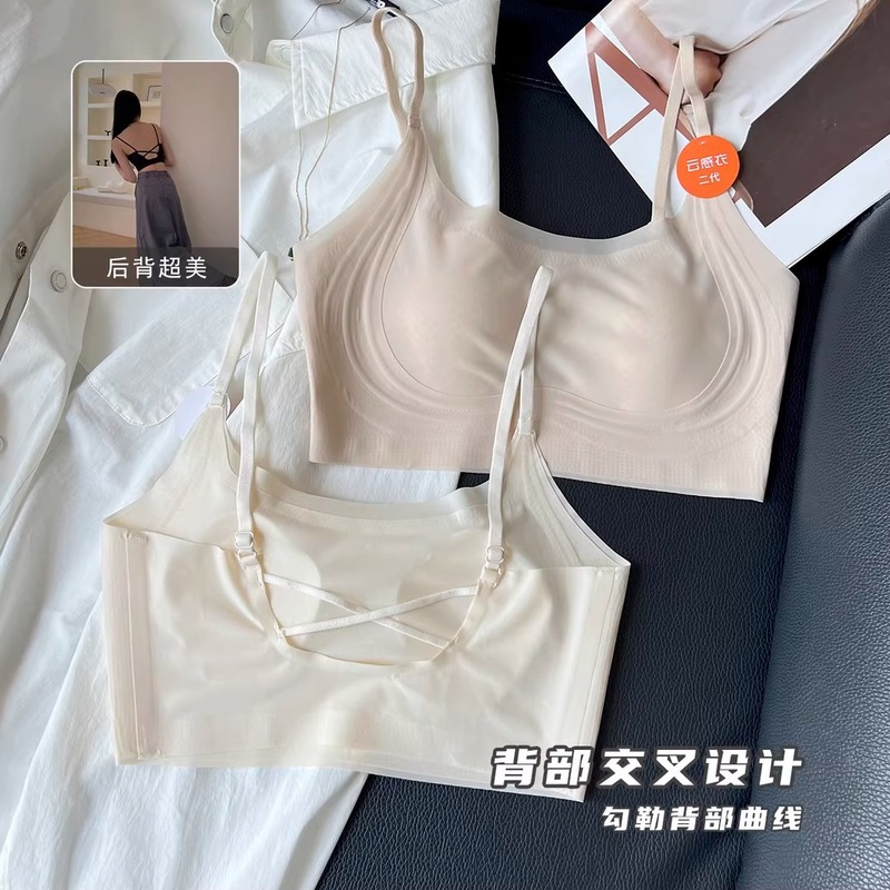 夏用女性用大きい胸と小さい胸の下着、極薄で涼しい、シームレスなインビジブルリキッドファンデーション、細いショルダーストラップ、美しい背中のブラジャー、薄いスタイル|undefined
