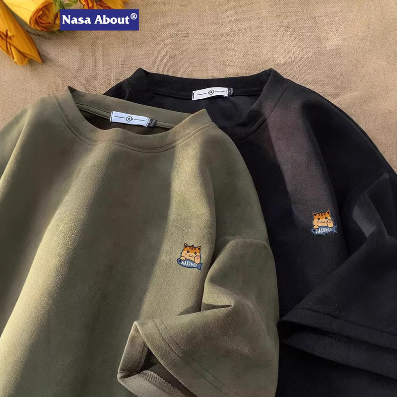 NASA Suede Short-sleeved Men's Summer Thin Loose Heavy Casual Trendy Teenager Fashion Brand Half-sleeved T-shirt