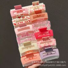 跨境热销情人节爱心印花发抓夹希音热销方块鲨鱼夹玫红发夹发饰