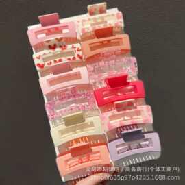 跨境热销情人节爱心印花发抓夹希音热销方块鲨鱼夹玫红发夹发饰