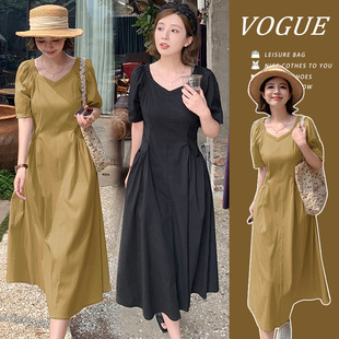 Breastfeeding 2024 Summer New Style Temperament V-Neck Tight Waist Slimming Simple Design Sense dress