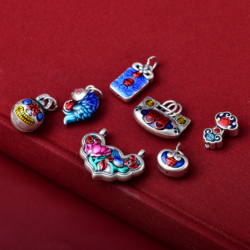 厂家999足银3D精工加硬法郎烤蓝银饰配件本命年手链项链DIY吊坠