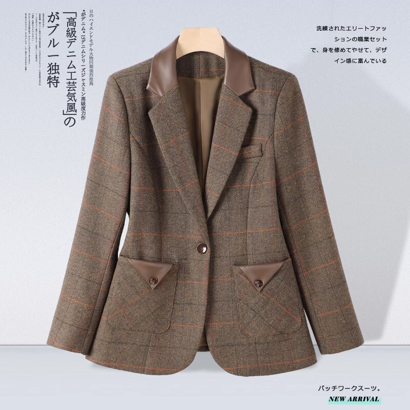 Wool Tilted Suit Jacket Women's 2024 New Short Autumn and Winter High-end Women's Slim-fit Small Suit