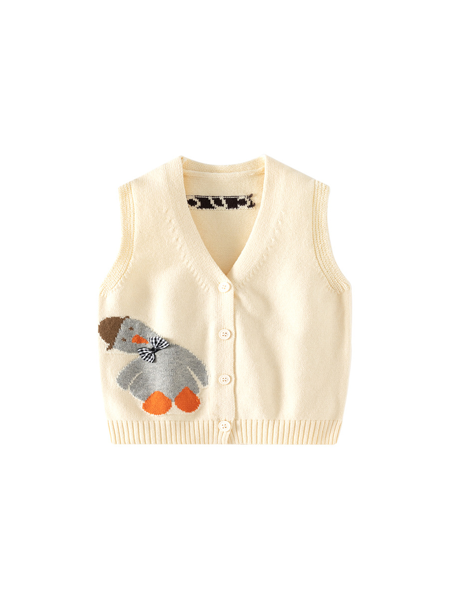 Lindo chaleco para bebé tipo patito, estilo primavera y otoño, chaleco infantil de punto bordado de color liso para ropa exterior.