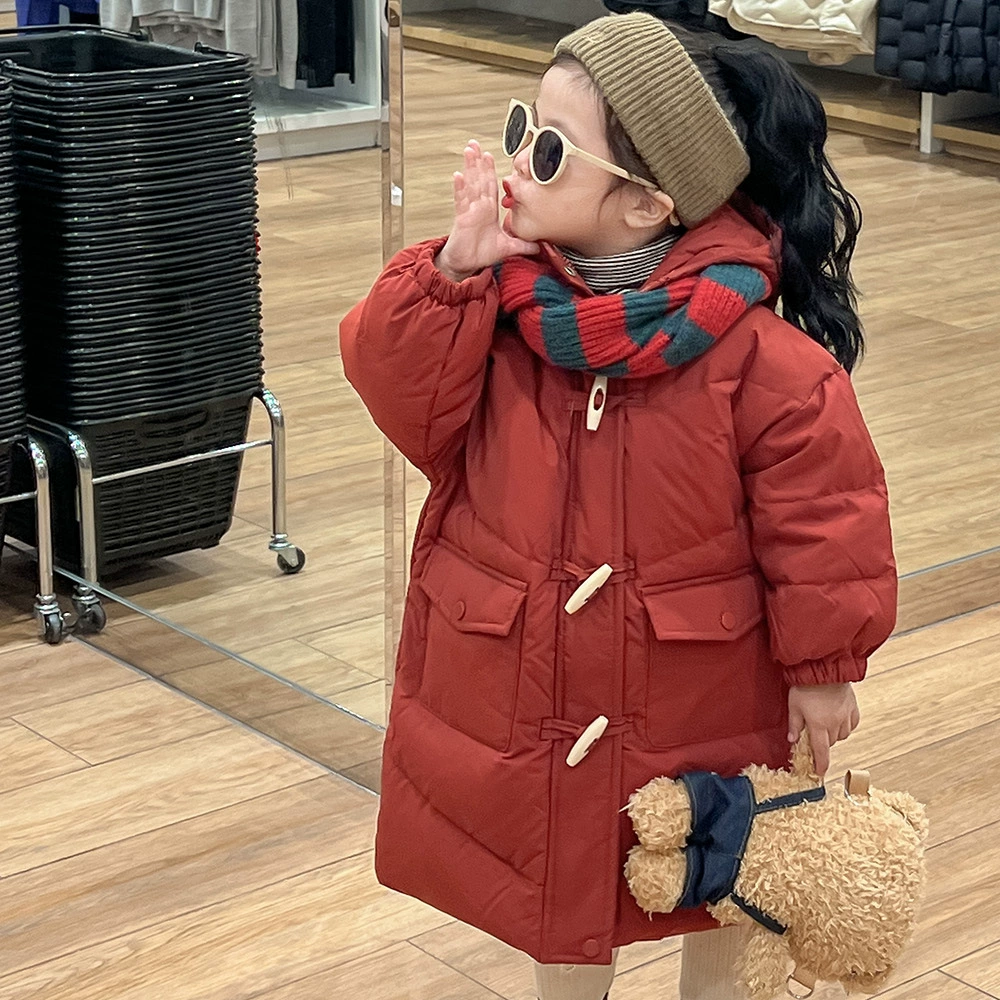 2024 зимняя новая детская пуховая куртка из 90 белого утиного пуха, новое национальное стандартное теплое пальто средней длины для девочек T160