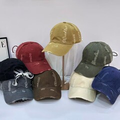 日系烂边做旧蝴蝶结绑带棒球帽女秋冬复古百搭街头软顶款鸭舌帽潮