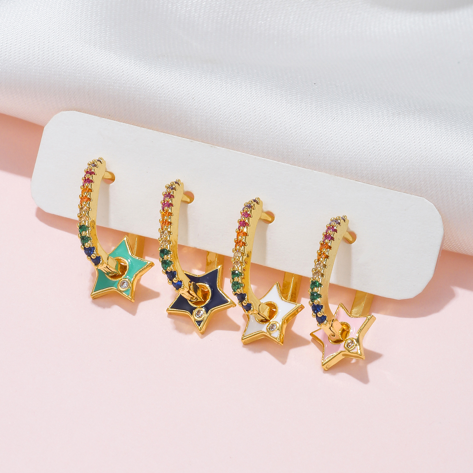 Lady Star Brass Ear Studs Zircon Copper Earrings