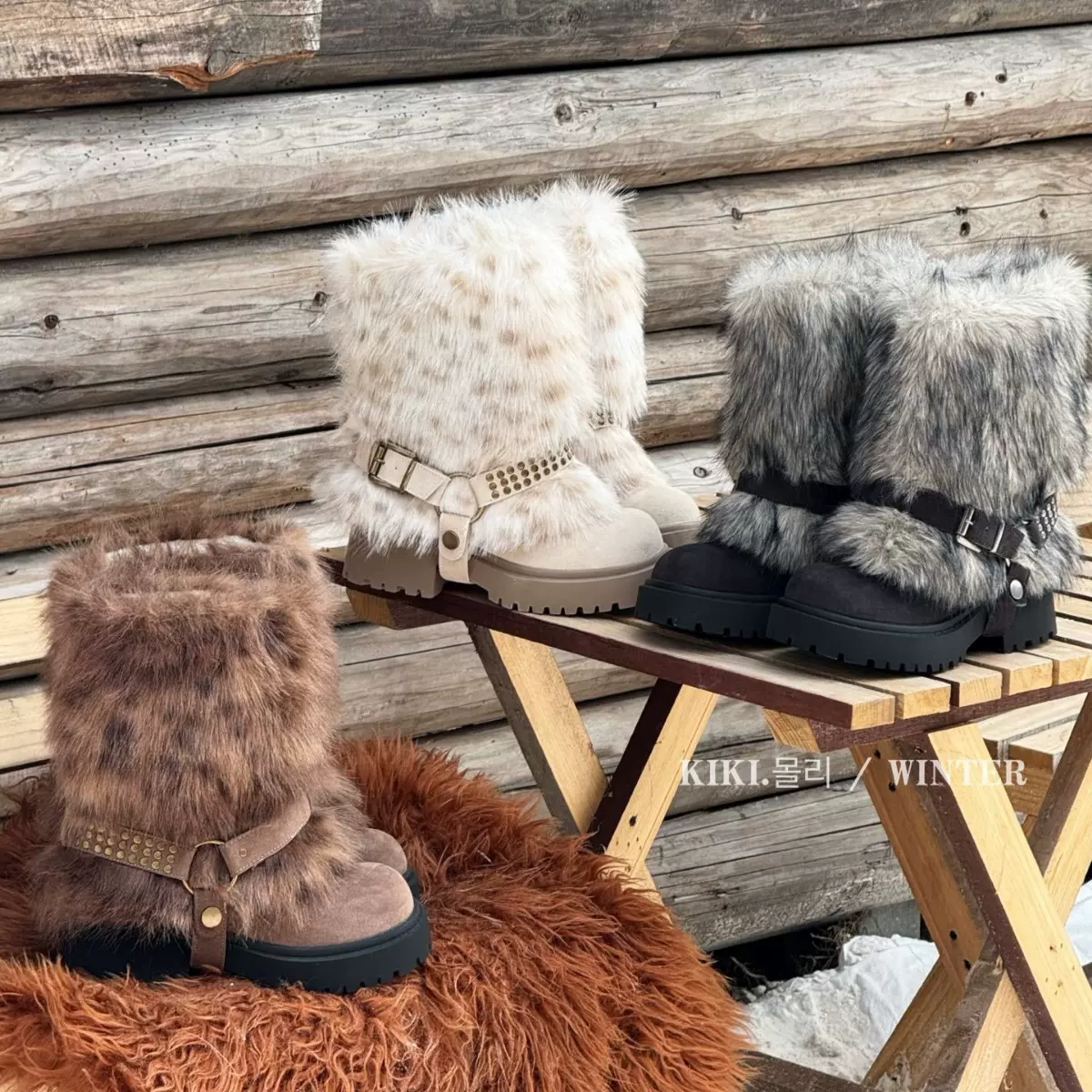 mollykiki厚底毛毛加绒两穿ins雪地靴2025秋冬新款防滑时尚棉鞋潮