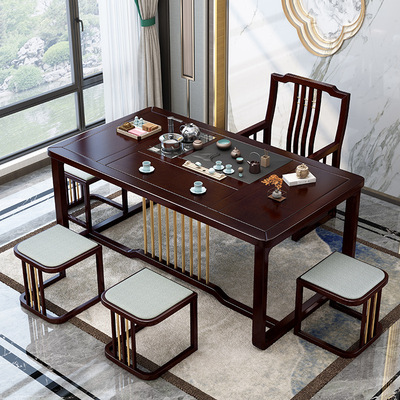 实木茶桌椅组合泡茶桌家用套装办公室带烧水壶功夫茶桌新中式茶台