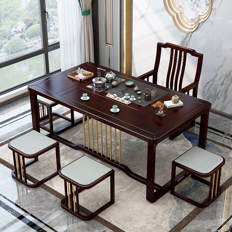 实木茶桌椅组合泡茶桌家用套装办公室带烧水壶功夫茶桌新中式茶台