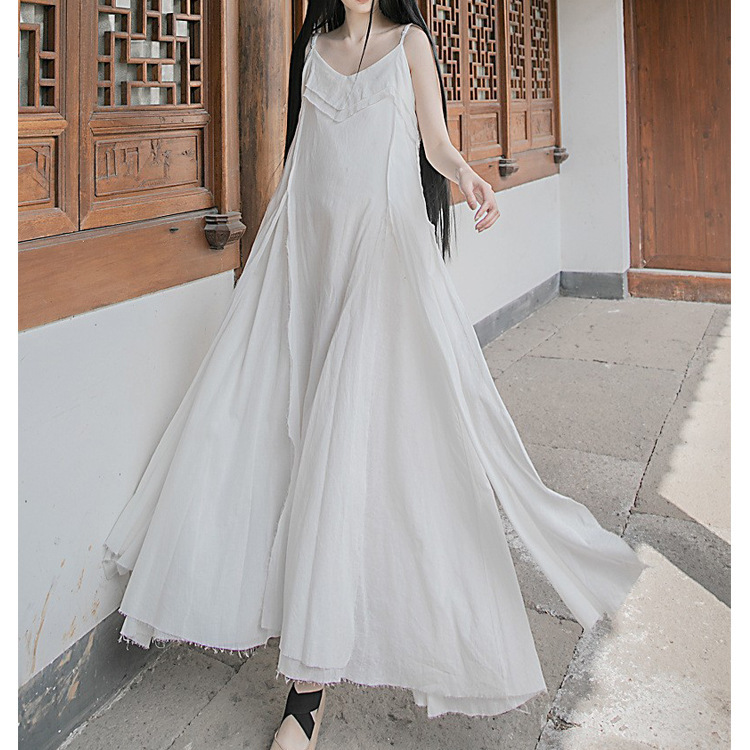 Raw Edge, Large Hem, Pure Cotton, Casual and Flowing Dress in 4 Colors, Artistic Retro High-Quality Cotton and Linen Material Dress Raw Edge, Large Hem, Pure Cotton, Casual and Flowing Dress in 4 Colors, Artistic Retro High-Quality Cotton and Linen Material Dress