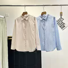 Japanese Order 2025 Women's Striped Shirt Autumn New Versatile Long-Sleeve Shirt Air Conditioning Shirt 479079