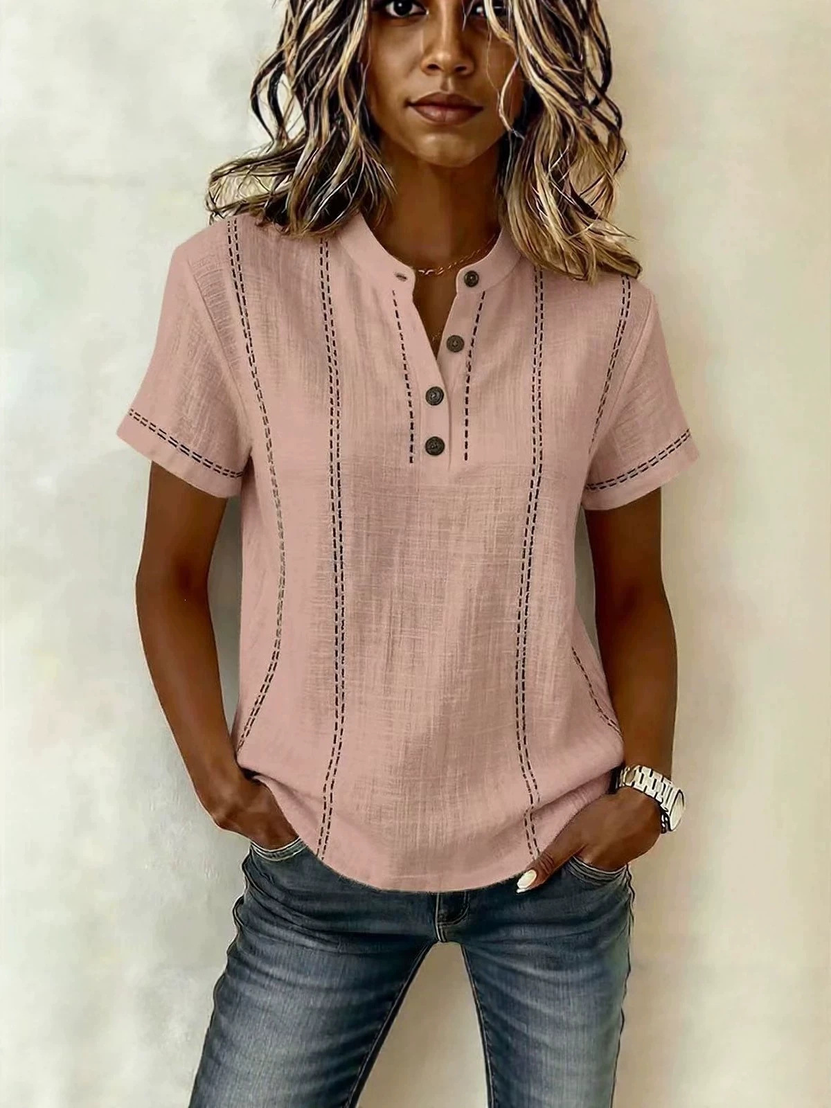 Transfronterizo 2026 estación independiente Amazon verano relajado casual explosión impresa botón de cuello de pie camisa de mujer de manga corta