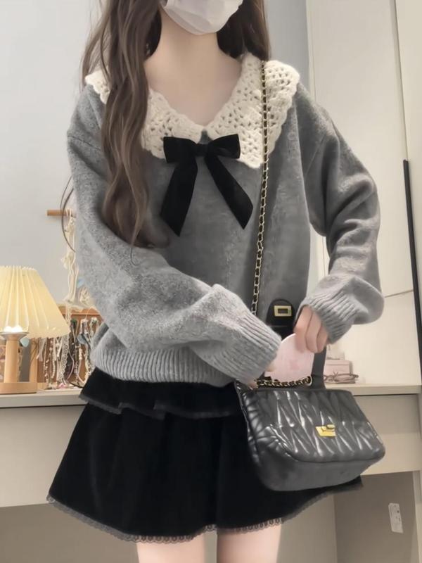 甜美设计感穿搭娃娃领毛衣女秋冬小个子温柔减龄慵懒风针织衫上衣|undefined