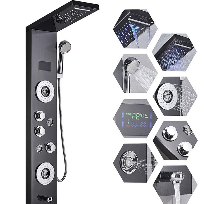 Pantalla de ducha Juego de ducha inteligente Ducha integrada Juego de baño de salida de agua multifuncional de cinco velocidades