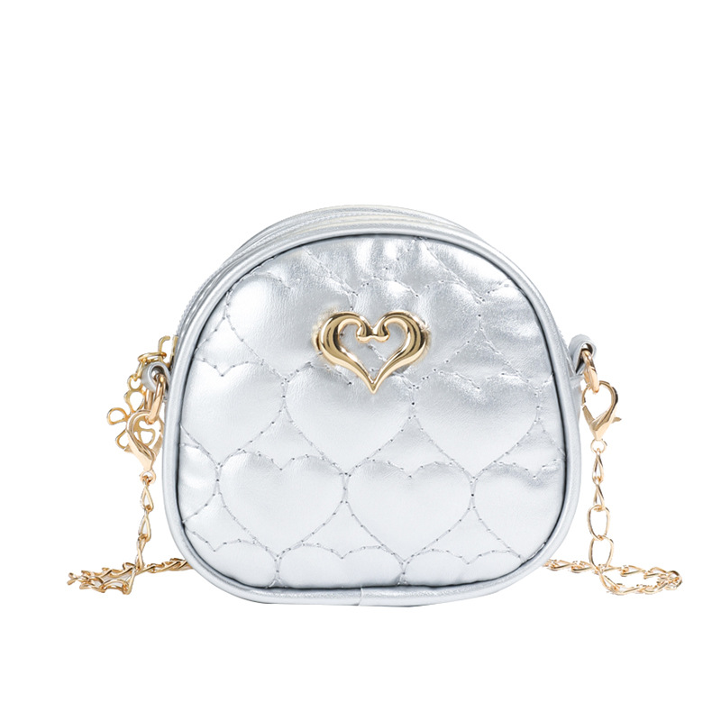 Versión coreana del mini bolso de hombro para niñas, bordado de moda, lindo bolso de mensajero para niños en forma de corazón, bolso para niños de cadena de color sólido
