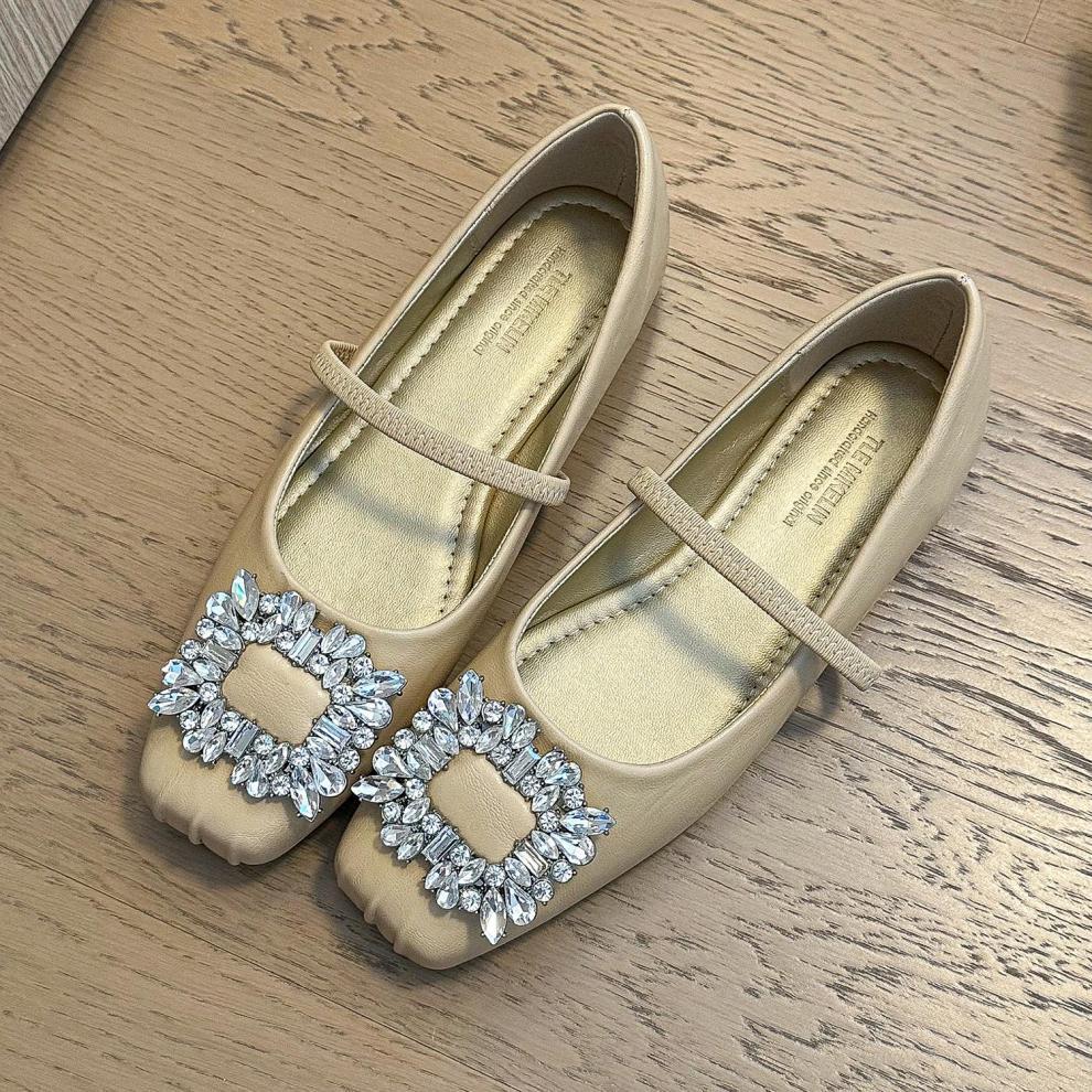 2024 primavera y otoño nueva moda versátil Ballet cabeza cuadrada agua diamante cuero suave zapatos planos de mujer individuales_voghion.com