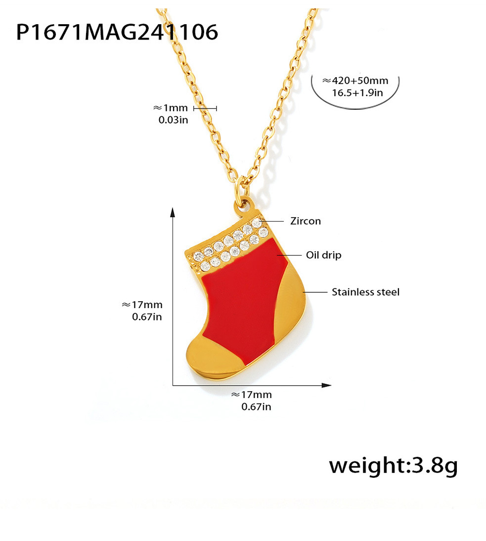 Collier pendentif en zircon, petit et mignon, en acier inoxydable, avec chaussettes rouges dégoulinantes d'huile, cadeau de Noël Square Sugar_voghion.com
