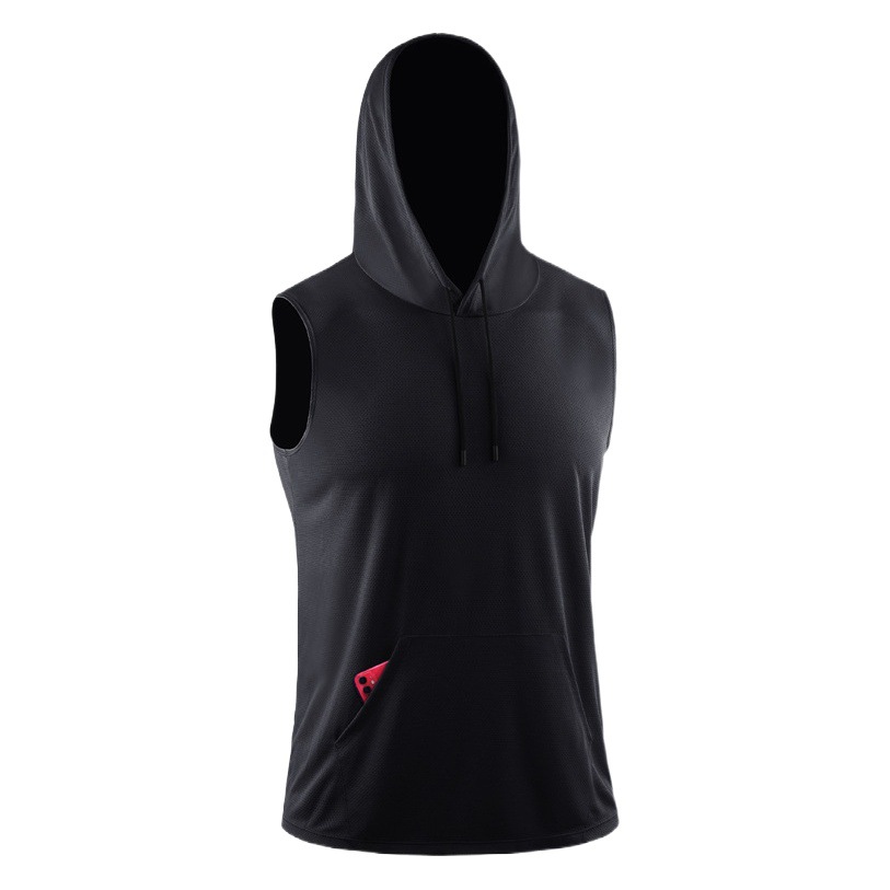 Deportes de los hombres con capucha suelta fitness montañismo ropa de color sólido chaleco sin mangas de secado rápido de malla de baloncesto corriendo transpirable top