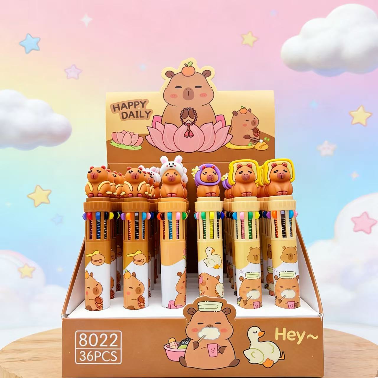 Cartoon Bear Cute 10-Color Retractable Pen, Capybara Colored Ballpoint Pen for Backpacks, Multifunctional for Students