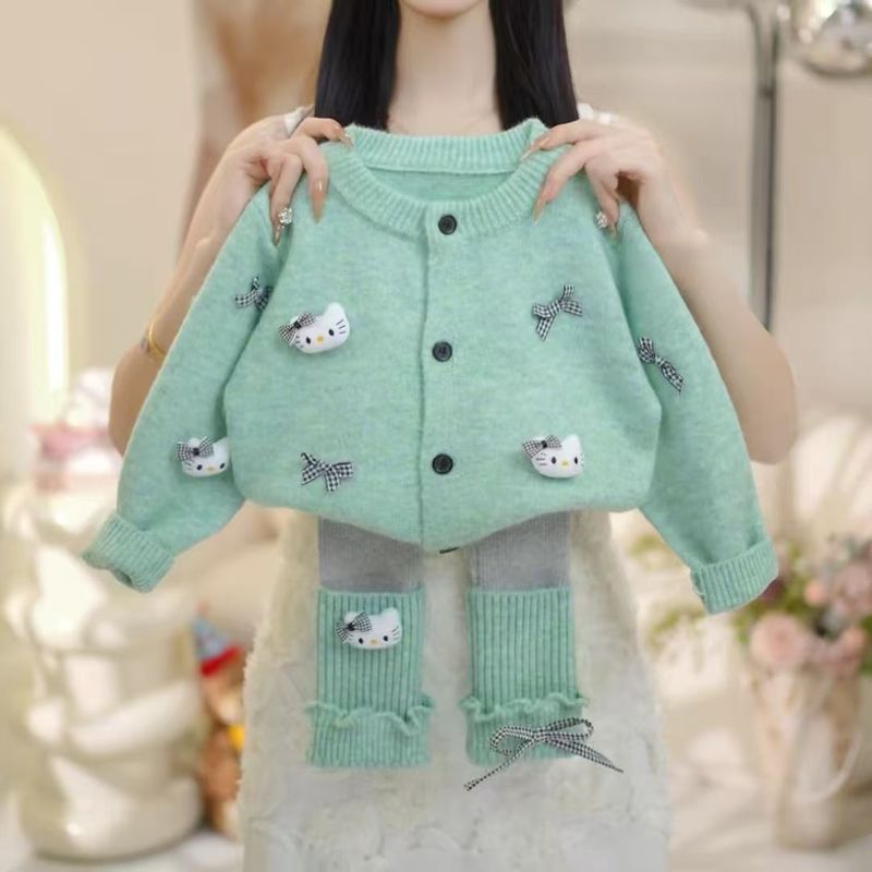 女童卡通可爱风套装2025春秋季小女孩新款时髦洋气宽松针织两件套|undefined