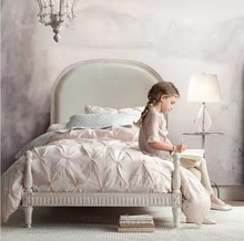 美式白色做旧雕花公主床欧式法式乡村橡木全实木女孩房家具单人床