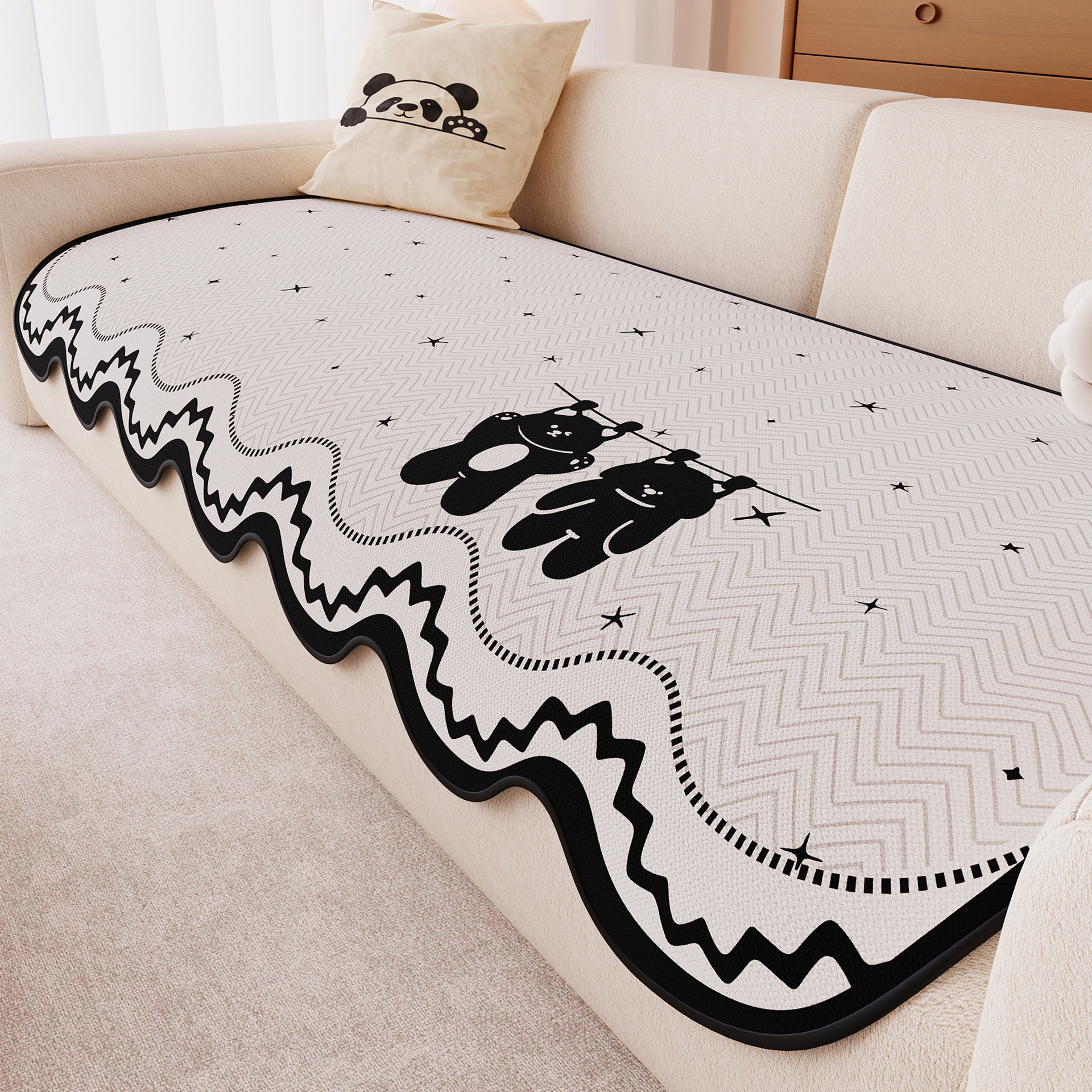 Cojín de sofá cuatro estaciones generales 2025 nuevo tipo fijo antideslizante arena de cuero lanzado cojín de tela cubierta sensación de dibujos animados de alto nivel