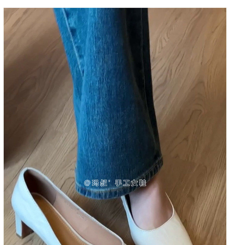 Giày cao gót nữ mũi vuông gót thô cổ thấp da cừu phong cách công sở thanh lịch, gót 6–8 cm — Hàng có sẵn màu đen chi tiết 5