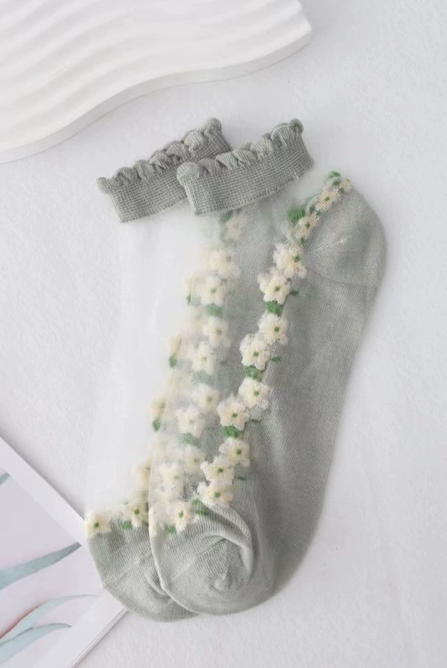 Knee socks Japanese-style, breathable floral print, moisture-wicking, size 36–40