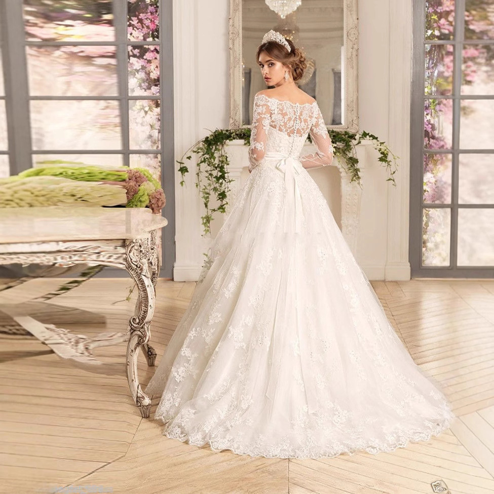 Foreign Trade Wedding Dress 2025 New One-Shoulder Slim Lace Tail Wedding Dress Large Size Fixed Slimming Look Belt