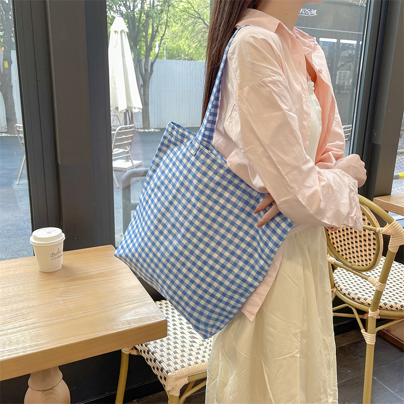 112g Weight Women's Classic Style Lattice Canvas Shopping Bags