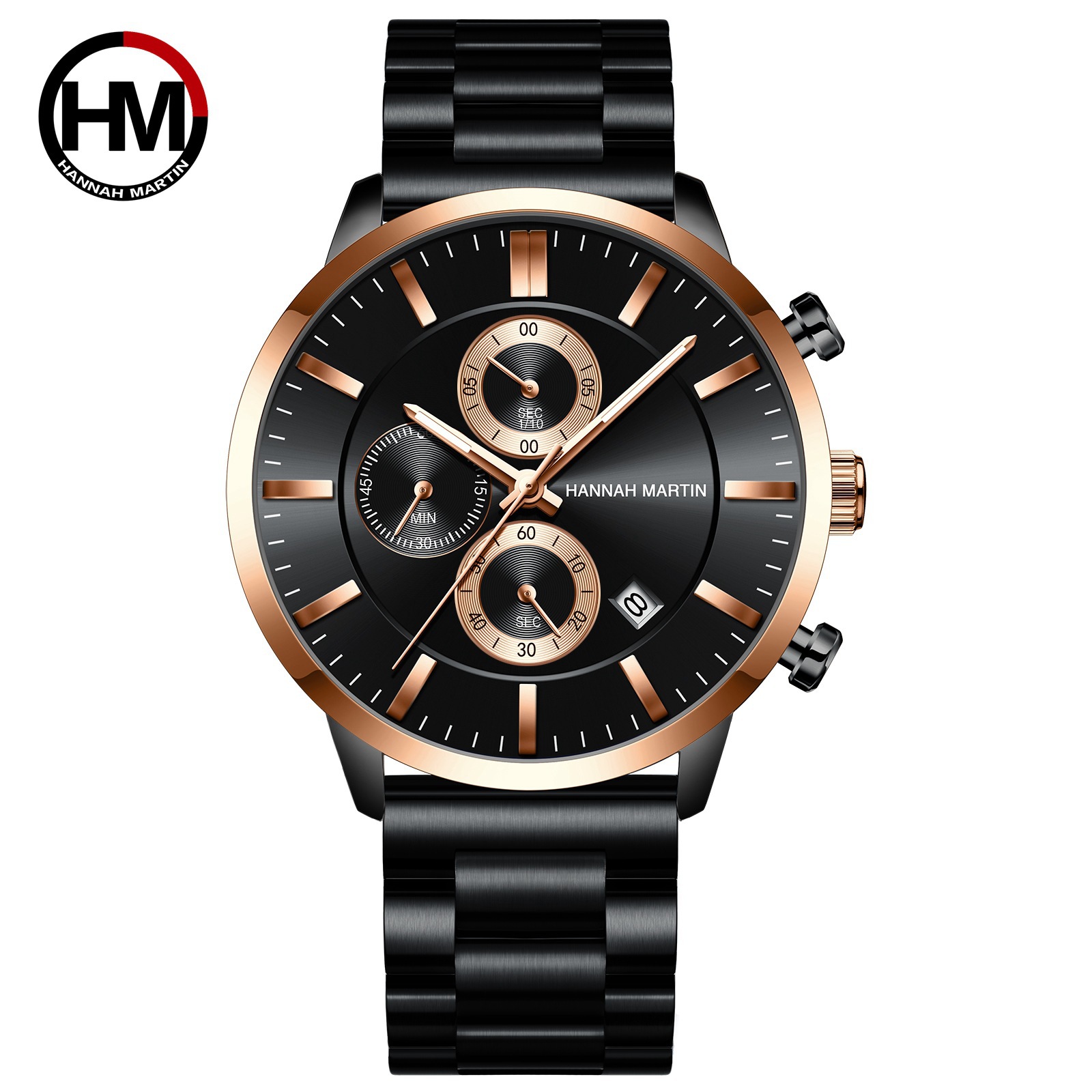 Herrklocka quartz kronograf med stålarmband och kalender_voghion.com