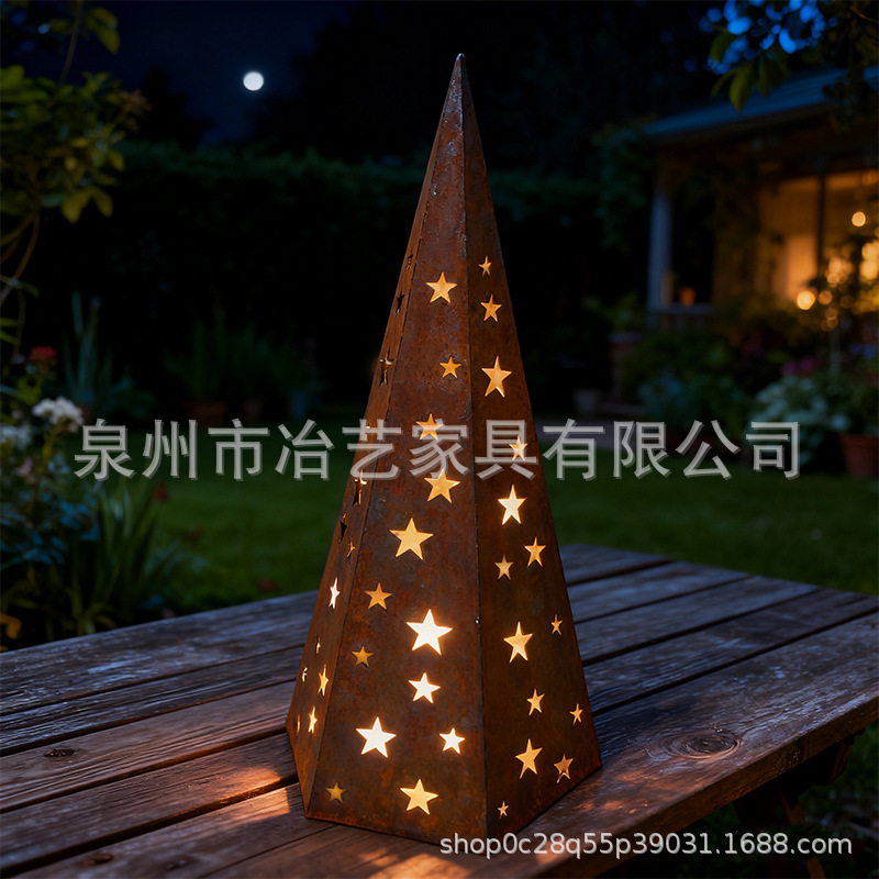 跨境生锈圣诞树大小号（带镂空星星）铁艺创意铁锈金属圣诞树圣诞